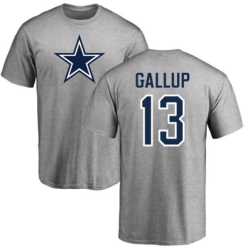 Men Dallas Cowboys Ash Michael Gallup Name and Number Logo #13 Nike NFL T Shirt->dallas cowboys->NFL Jersey
